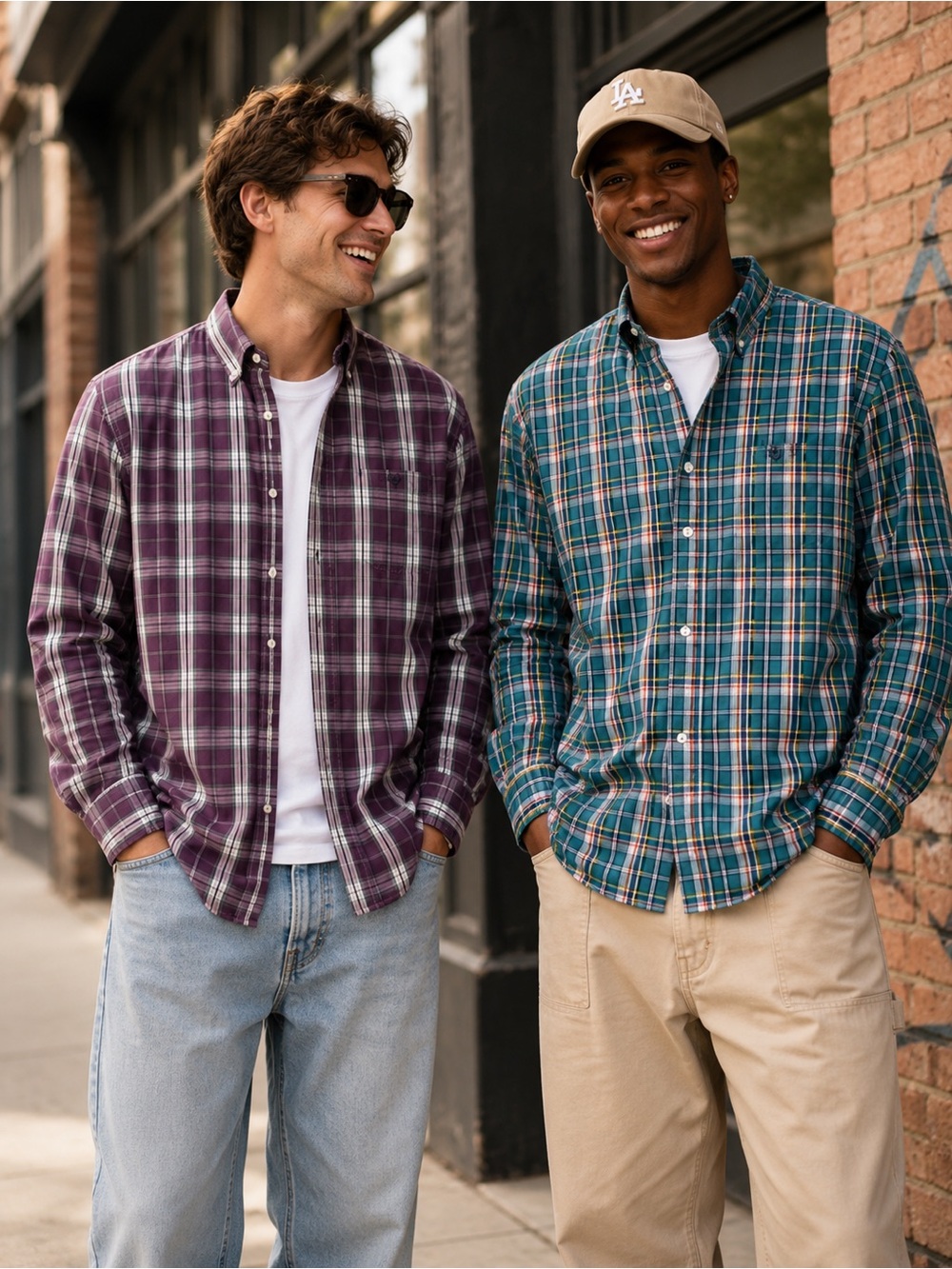 Chaps Men’s XL 2 Shirt Bundle Plaid Button Down Stretch Easy Care